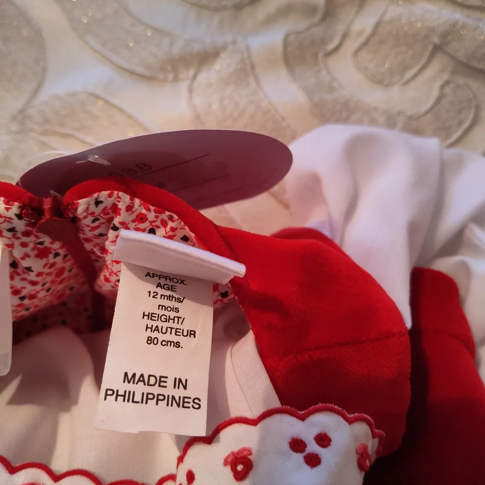 Sarah Louise Girls 12 Months (80cm) Red Velvet Holiday Dress Christmas NWT New - Picture 4 of 6